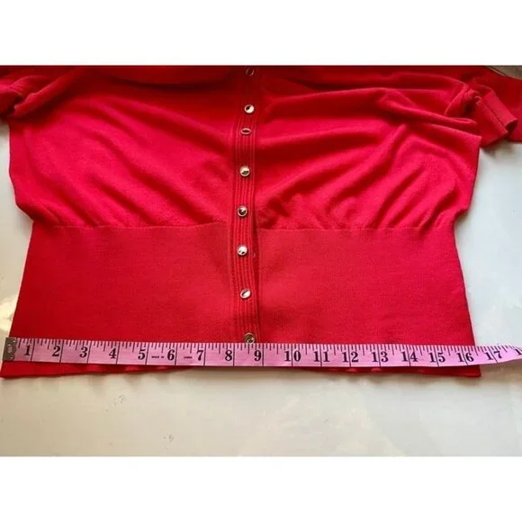 White House Black Market Snap Front Short Sleeve Orange Sweater Blouse Size XL - Picture 11 of 12